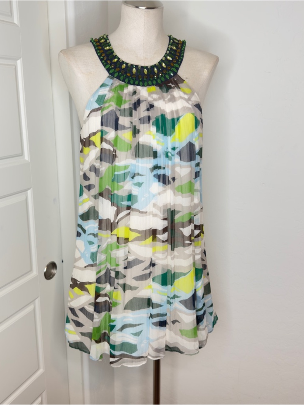 Beaded Halter Silk Mini Dress